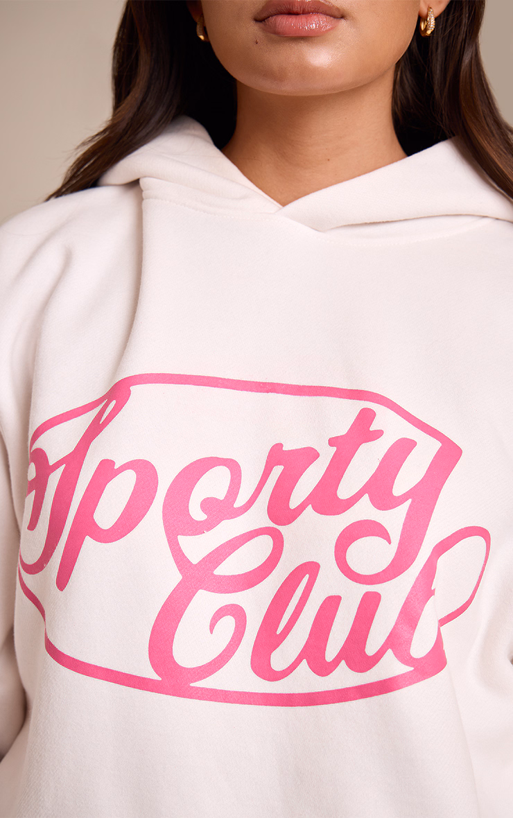 Cream Sports Club Cotton Fleece Oversized Pull Over Hoodie