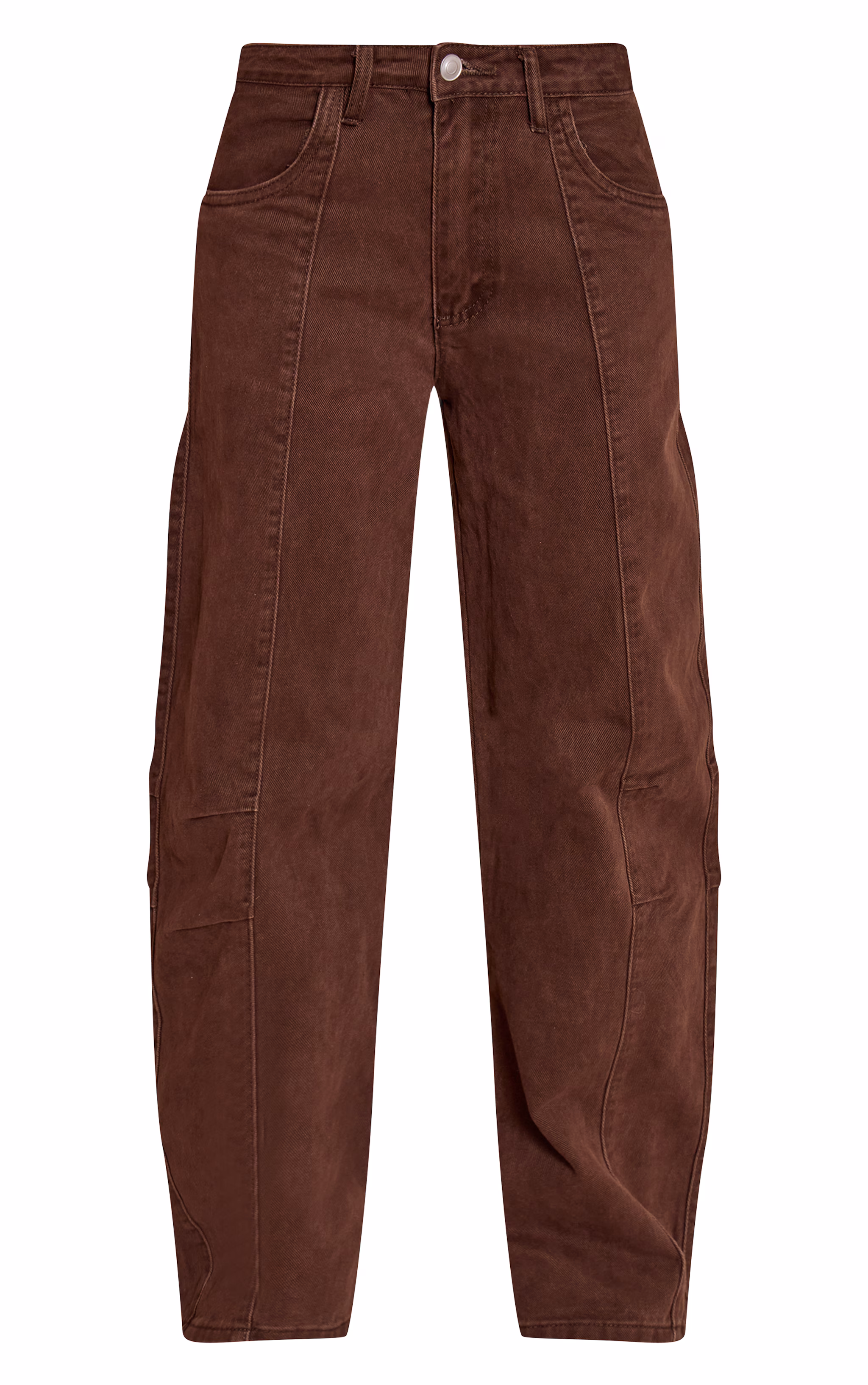 Chocolate Seam Detail Mid Rise Barrel Jeans