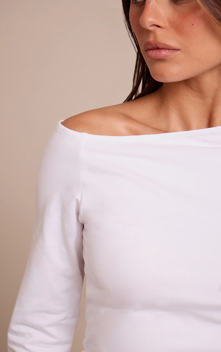 White Cotton Asymmetric Long Sleeve Top