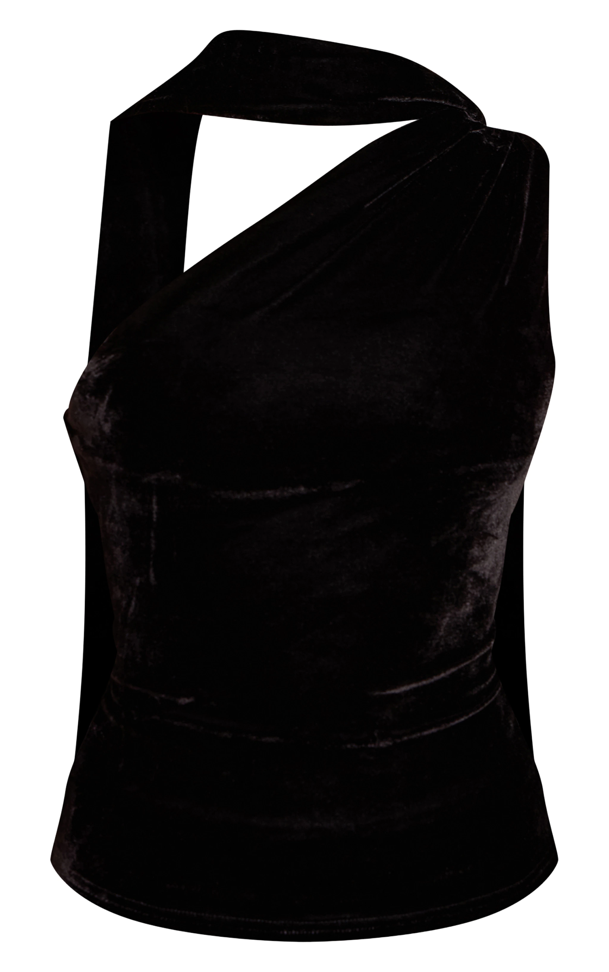 Black Velvet Asymmetric Scarf Detail Top