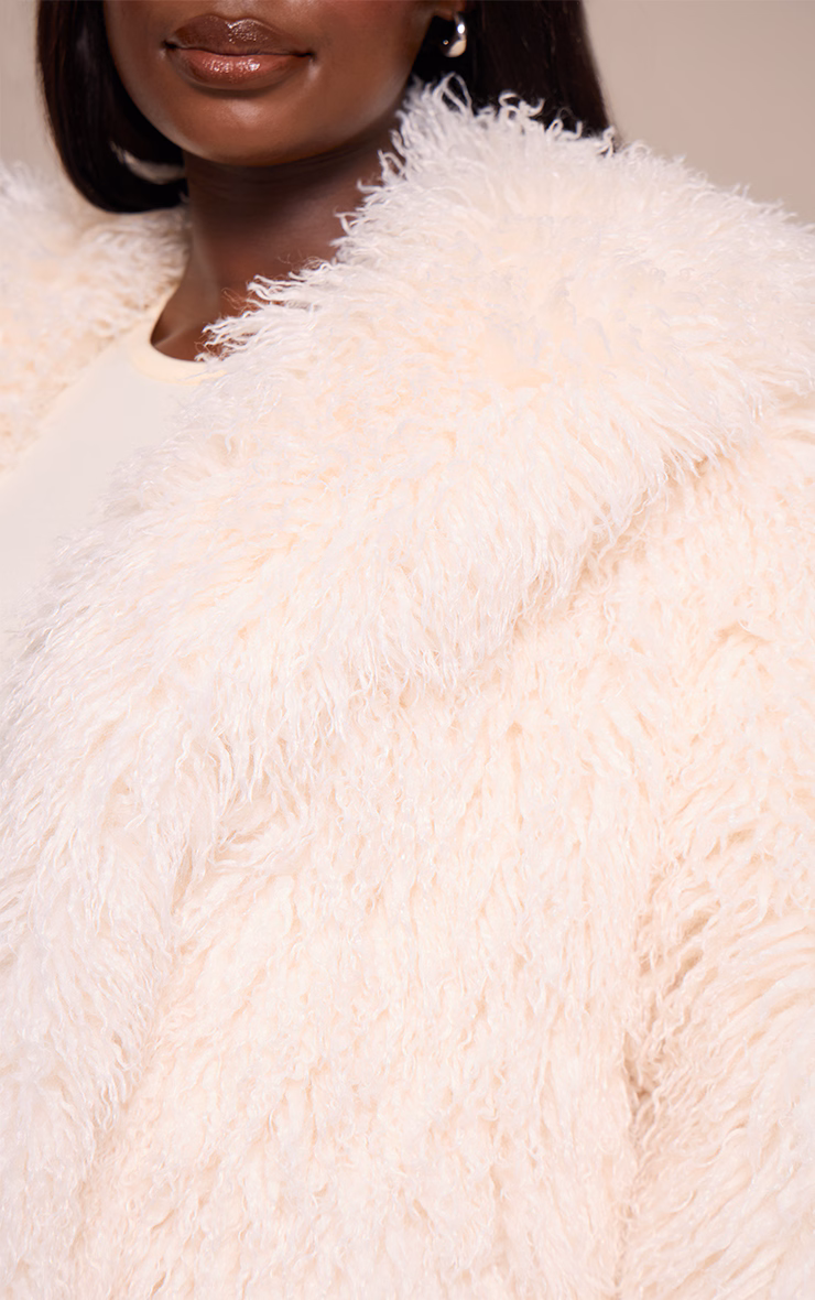 Plus Cream Mongolian Fur Midi Coat