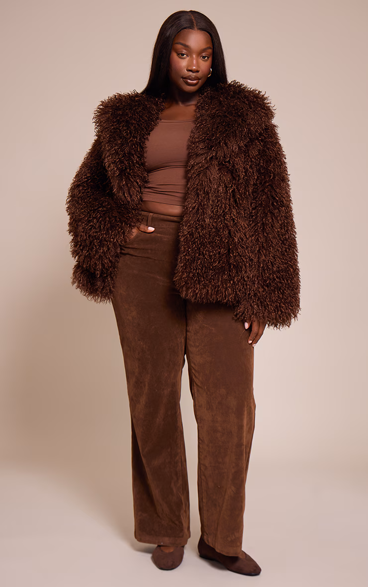Plus Chocolate Mongolian Fur Midi Coat