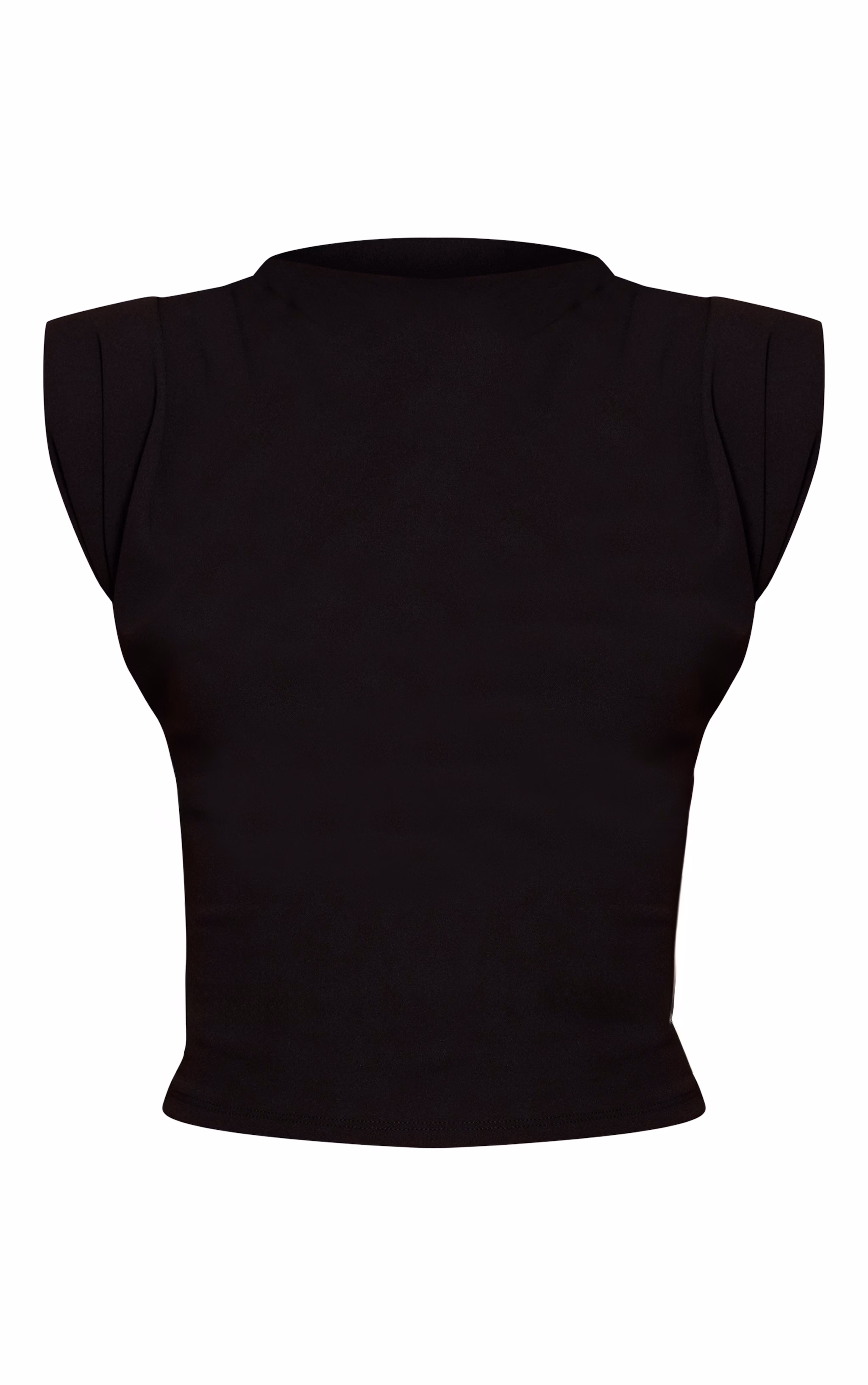 Black Shoulder Pad Pleated Boat Neck Top