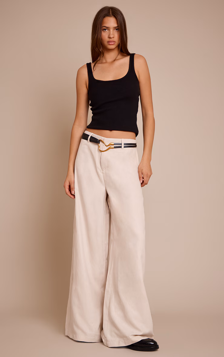 Cream Peached Gold Double Belted Pants