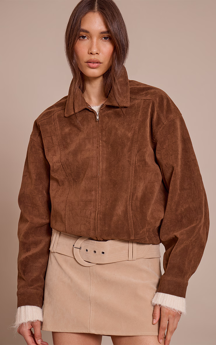 Chocolate Croc Suede Bomber Jacket
