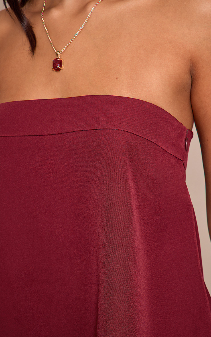 Wine Woven Bandeau Asymmetric Hem Floaty Long Top