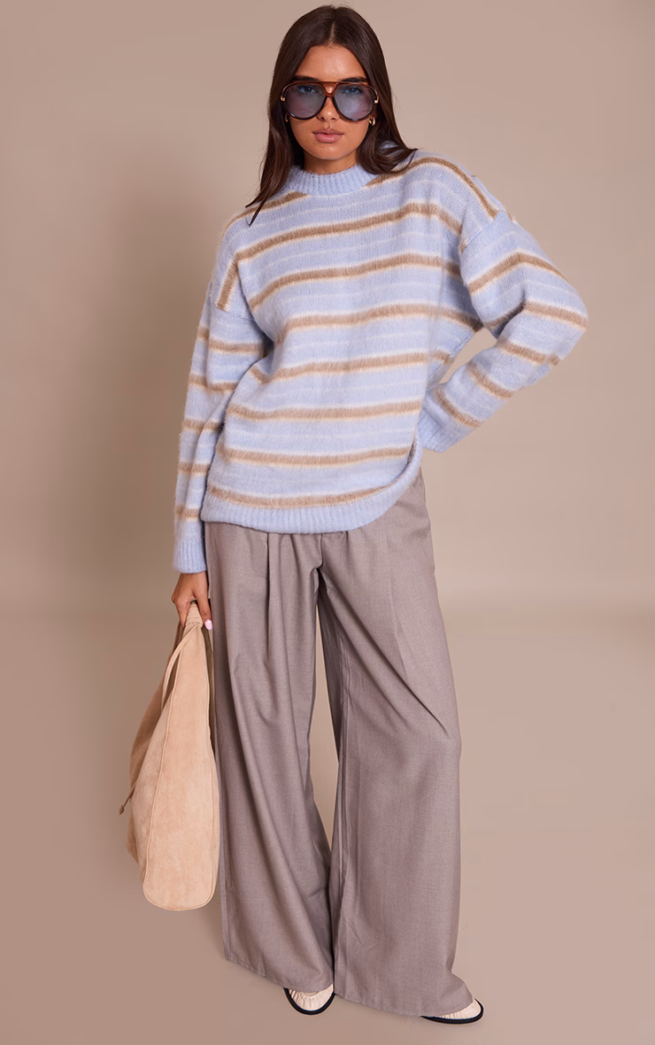 Brown Striped Brushed Knit Sweater