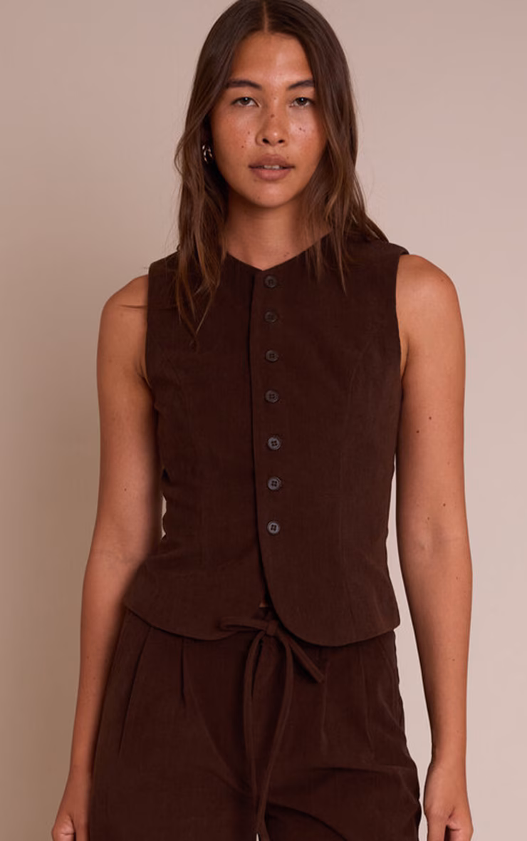 Dark Brown Corduroy Tailored Vest