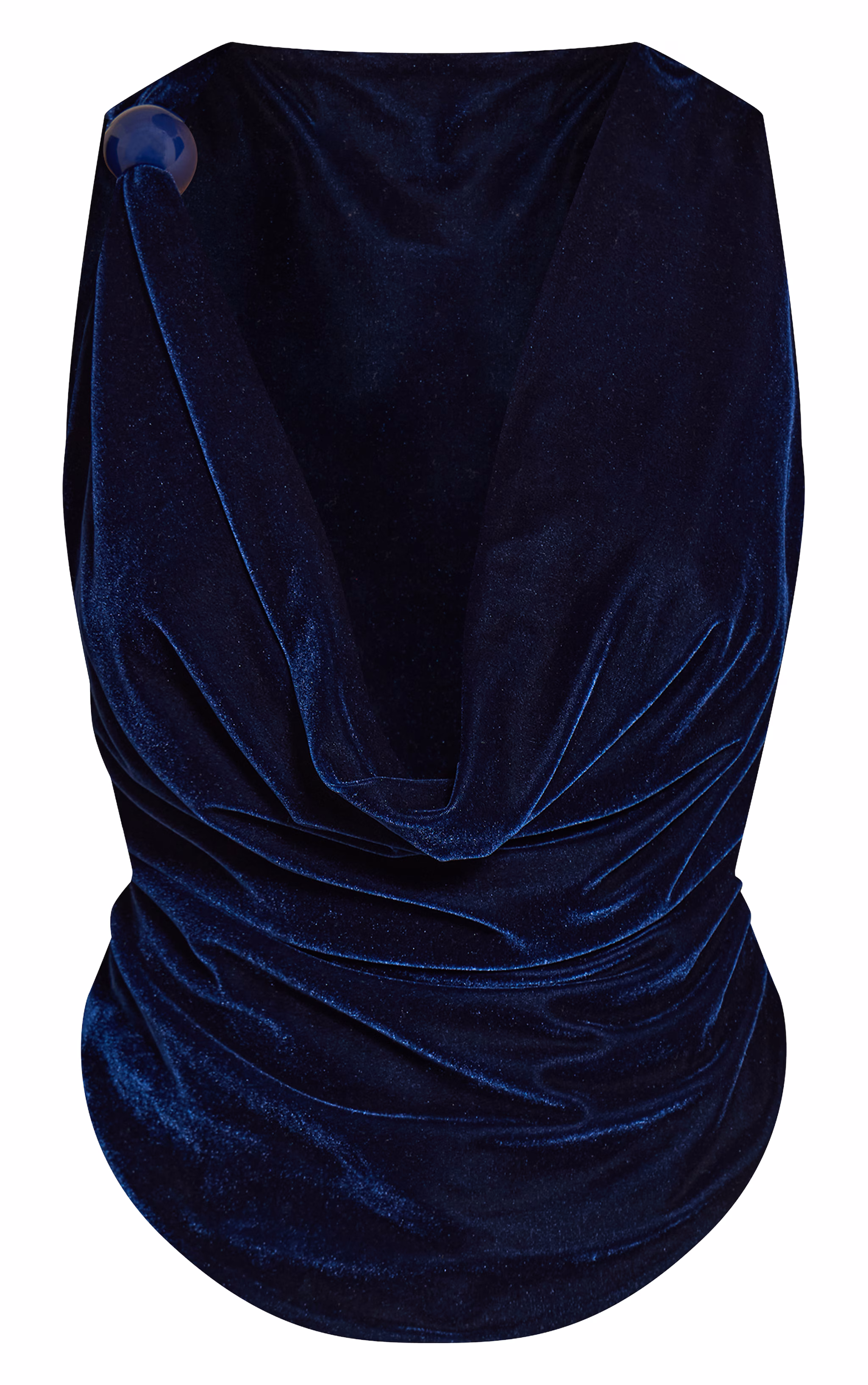 Navy Velvet Trim Detail Cowl Neck Top