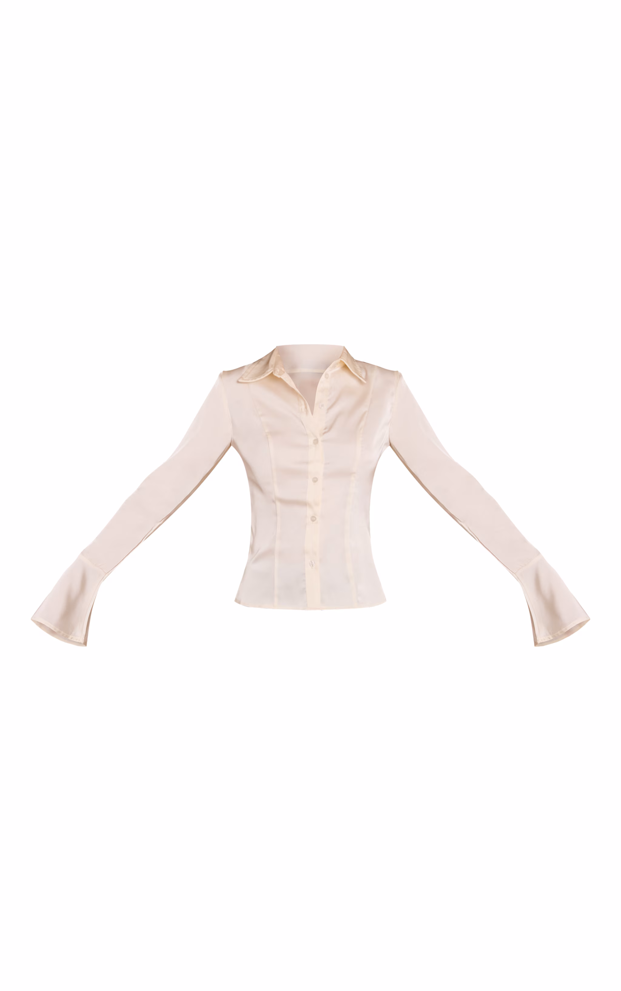Cream Satin Flared Sleeve Fitted Shirt
