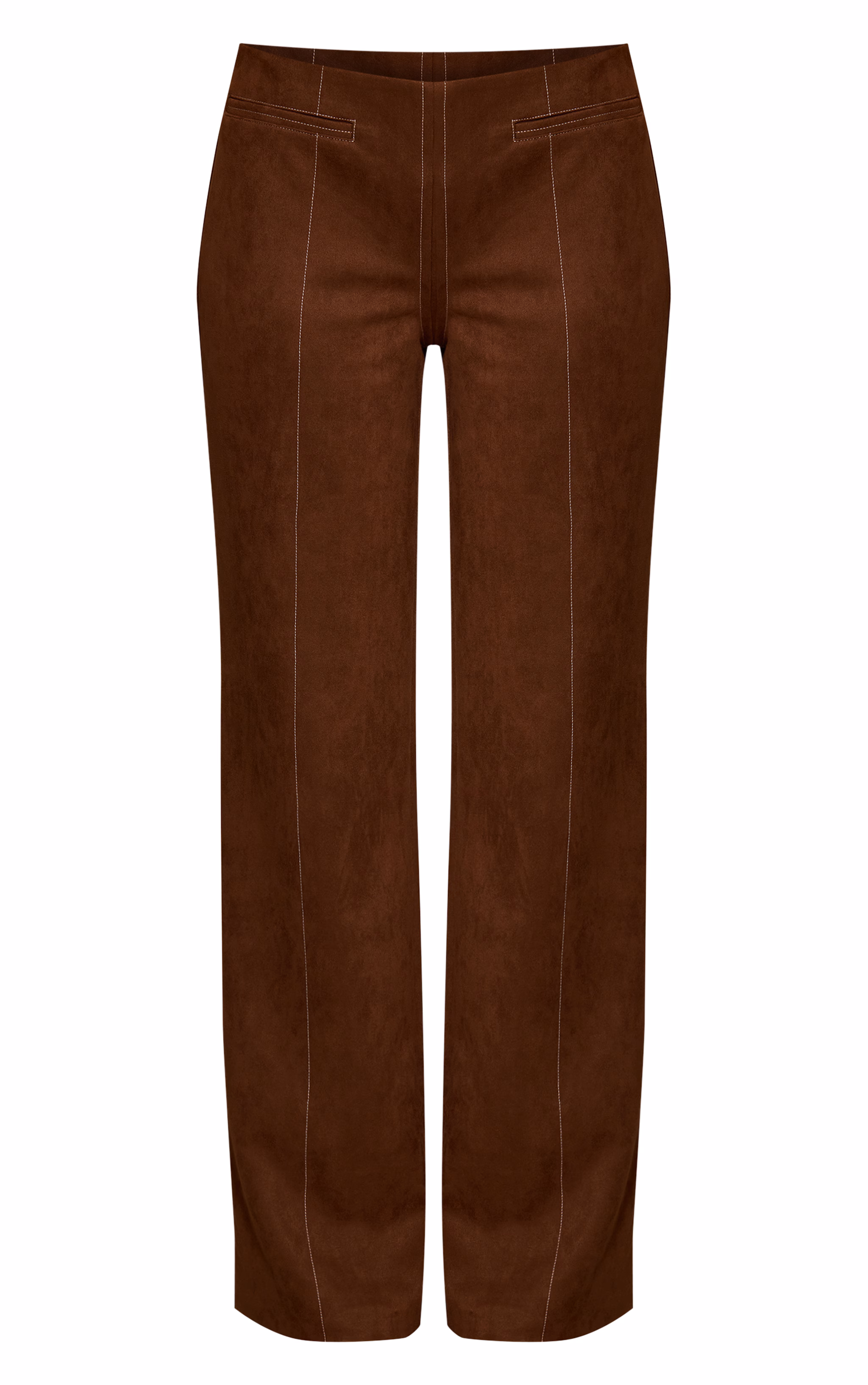 Chocolate Suede Contrast Stitch Straight Leg Pant