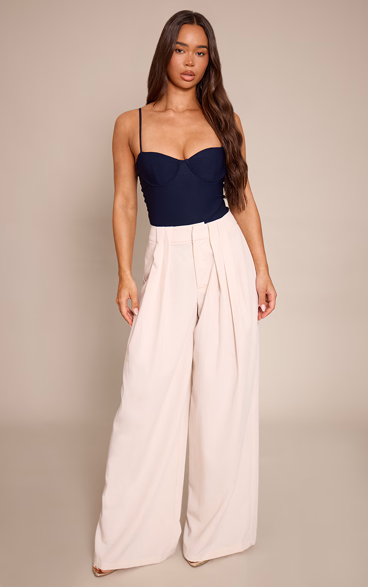 Navy Woven Stretch Strappy Bodysuit