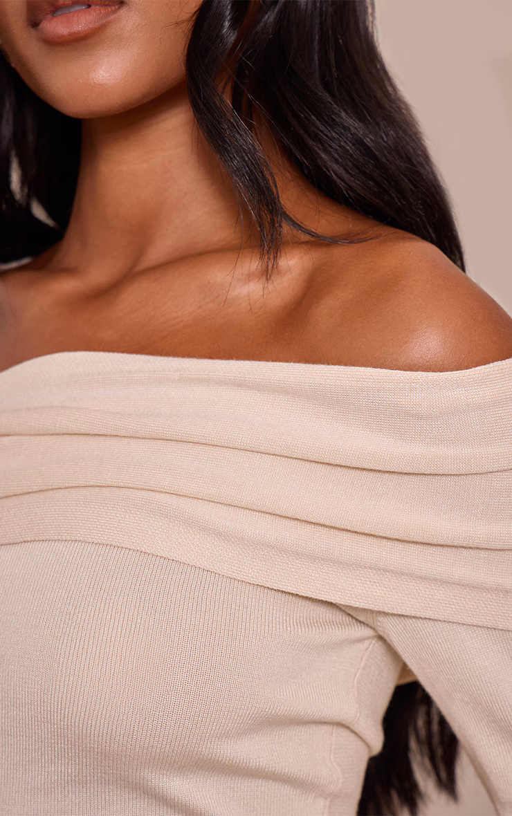 Tall Cream Long Sleeve Asymmetric Shoulder Knitted Top