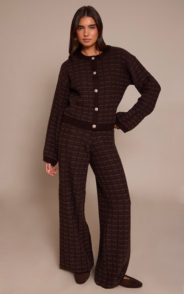 Chocolate Boucle Knitted Wide Leg Pants