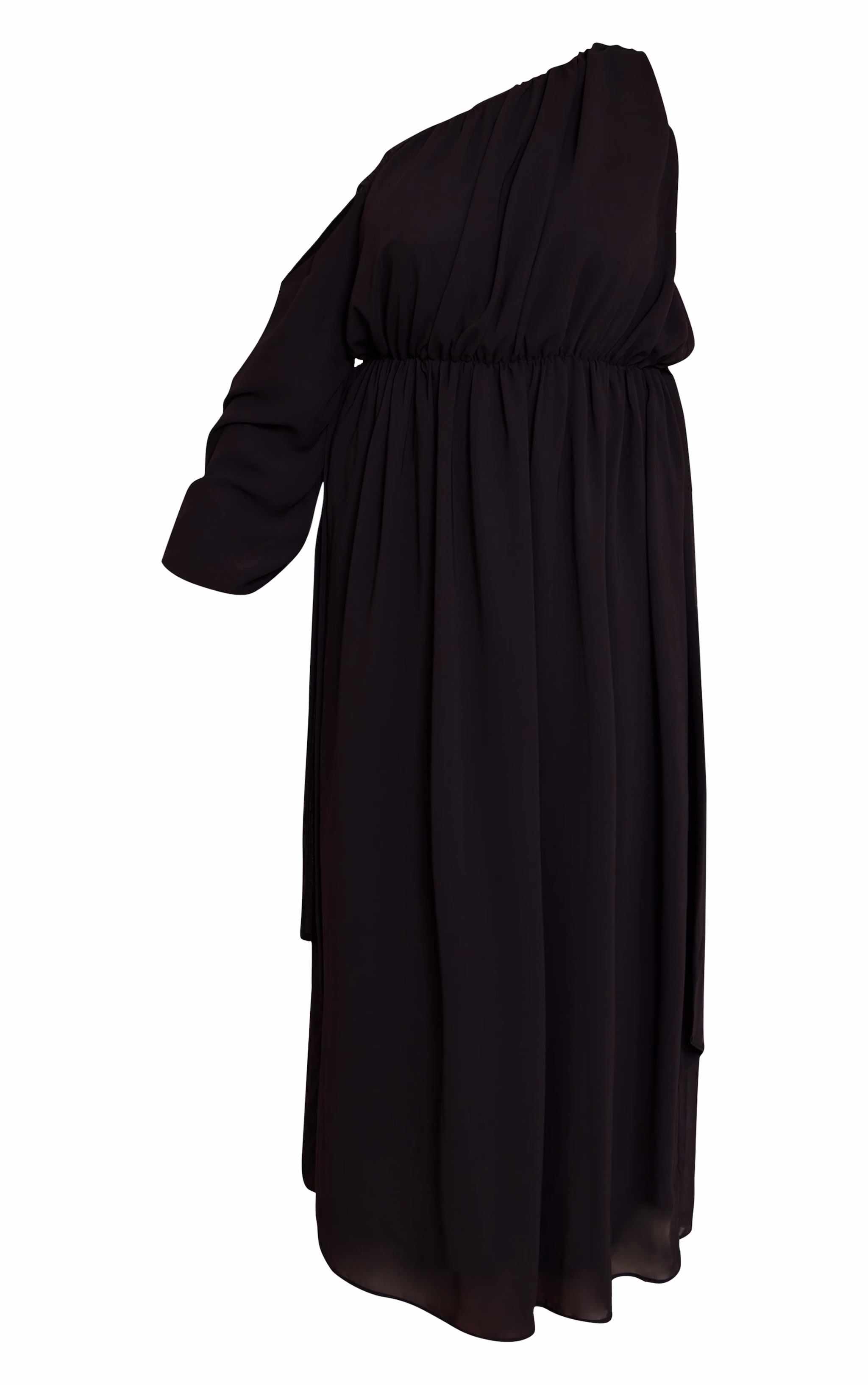 Plus Black Chiffon Drape Long Sleeve Maxi Dress