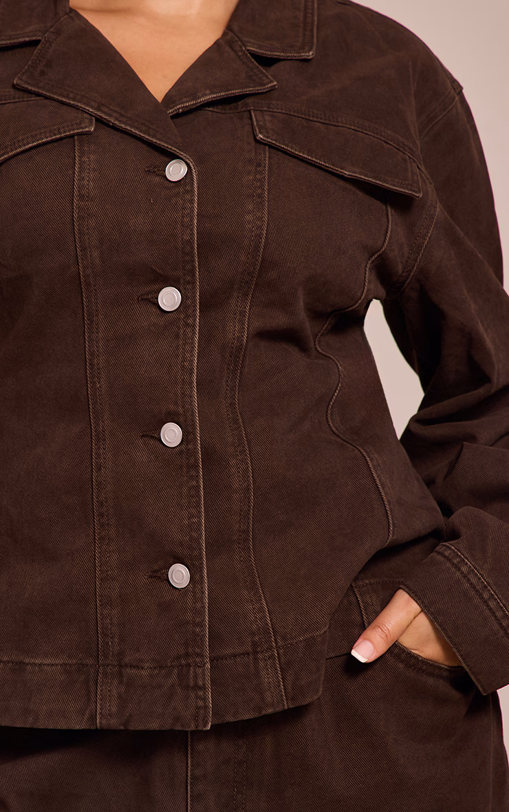 Plus Dark Chocolate Cinched Waist Denim Blazer