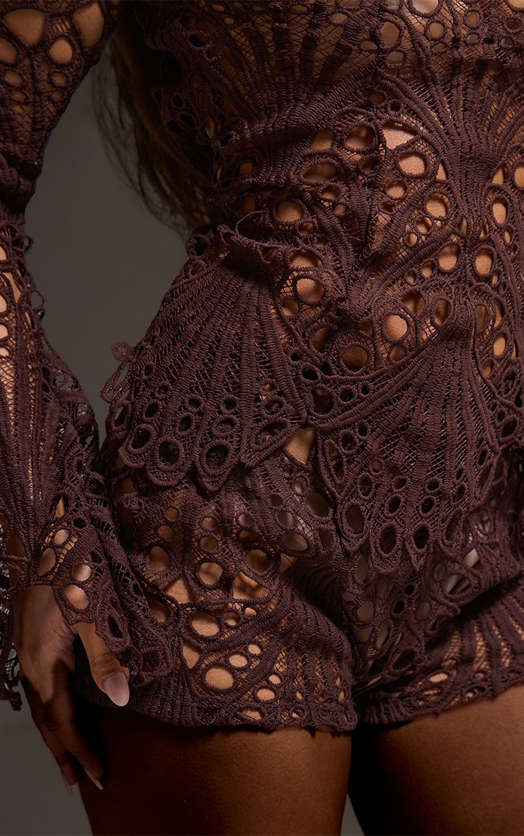 Dark Brown Floral Lace Hot Pant