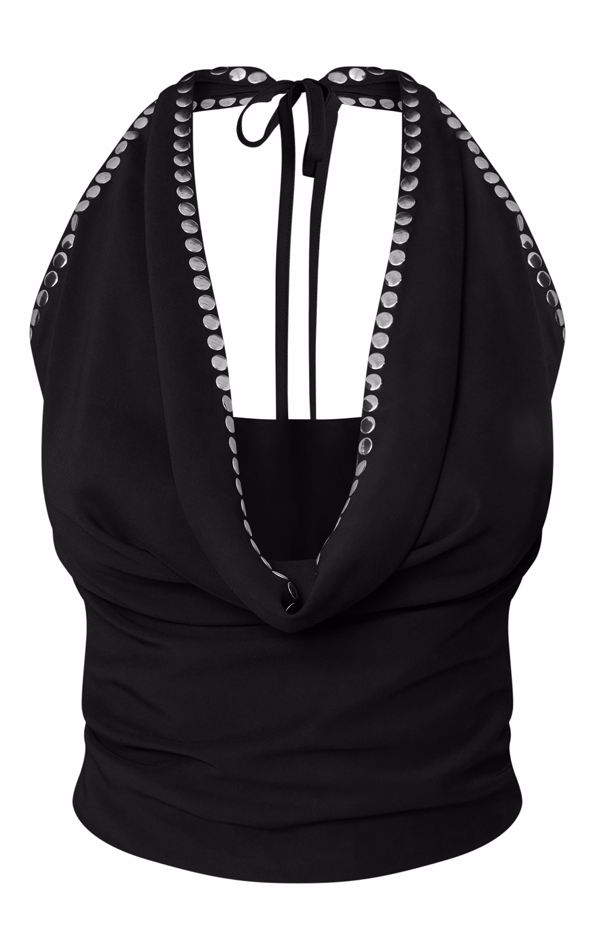 Black Chiffon Studded Cowl Plunge Top
