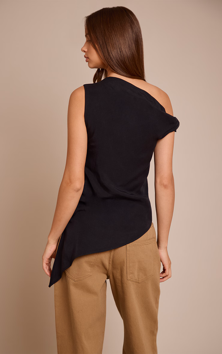 Black Tencel Asymmetric Drape Long Top