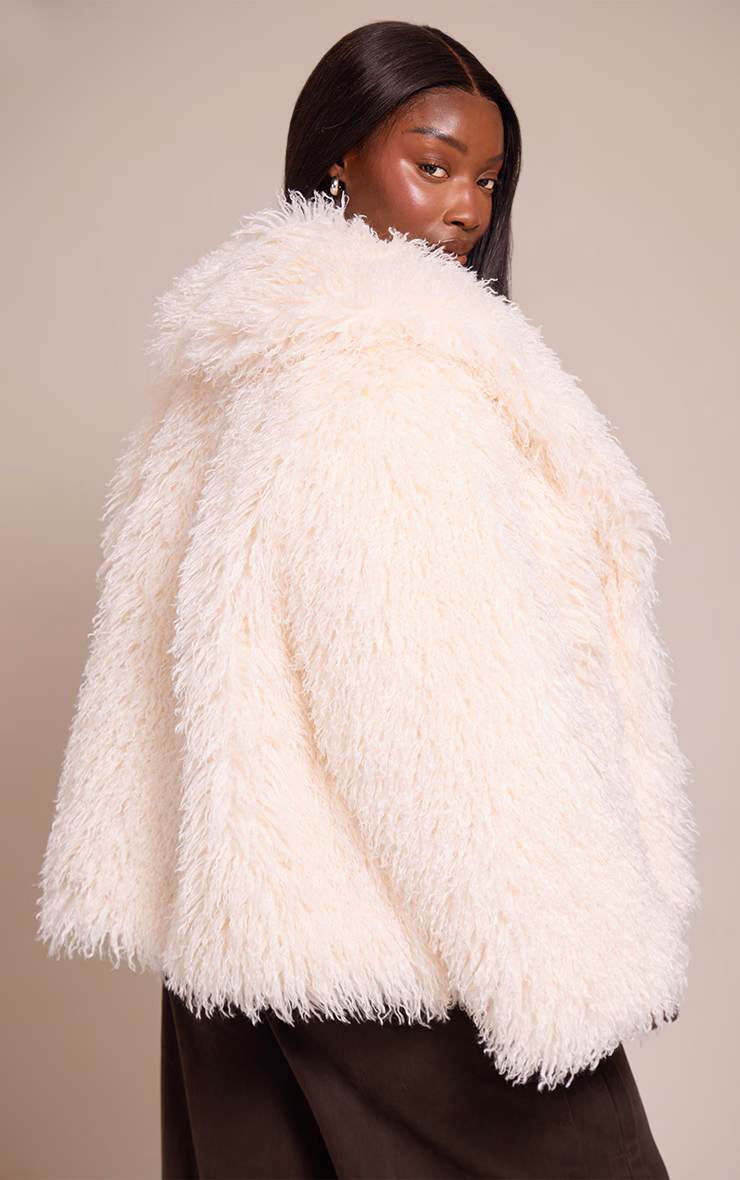 Plus Cream Mongolian Fur Midi Coat