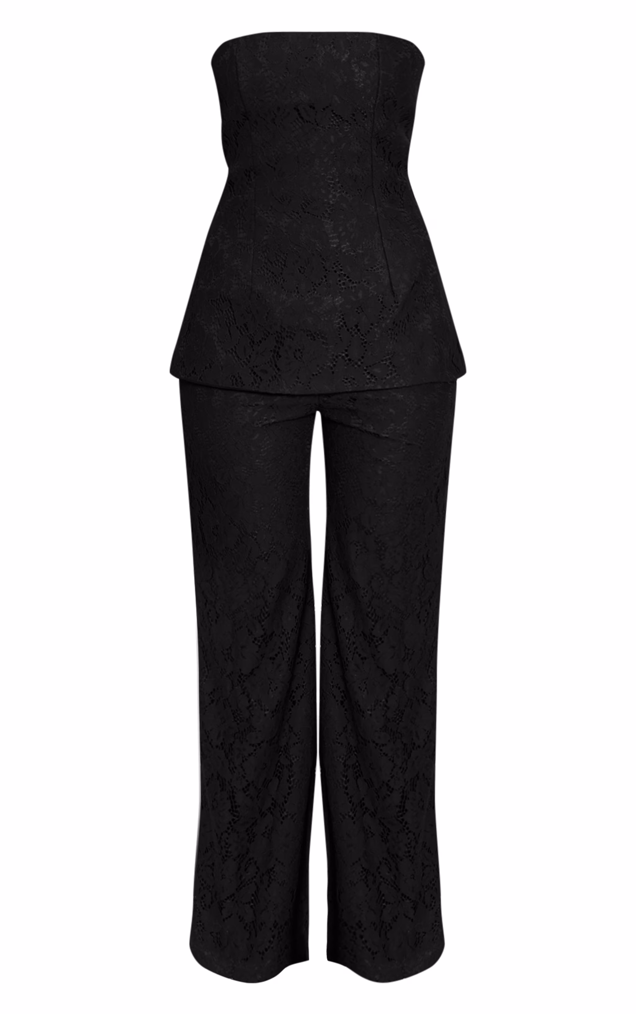 Black Lace Bandeau Overlay Straight Leg Jumpsuit