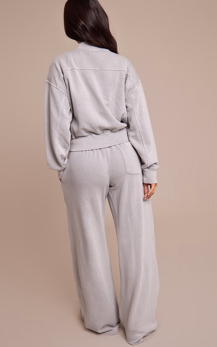 Petite Ash Grey Acid Wash Drawcord Straight Leg Sweatpant