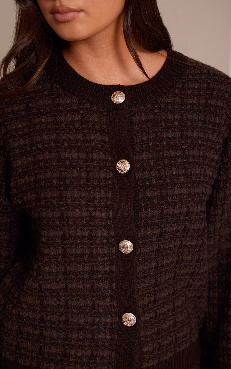 Chocolate Boucle Knitted Button Up Cardigan