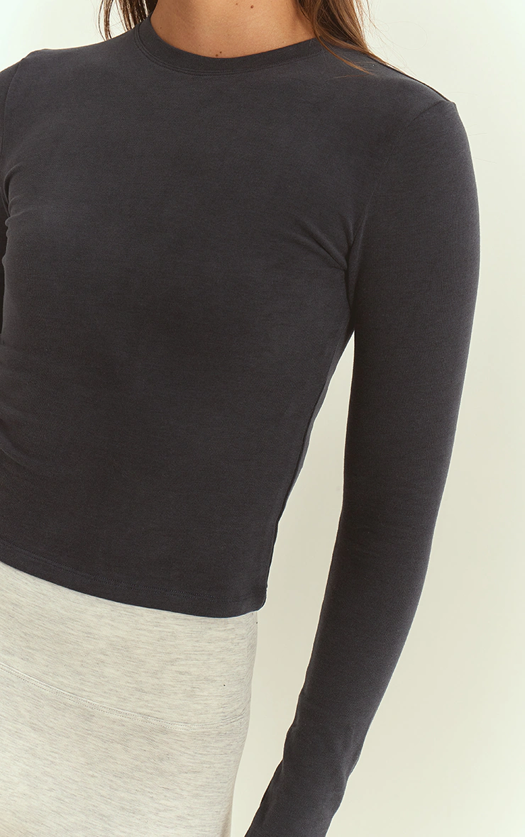 Navy Melange Soft Cotton Long Sleeve Top