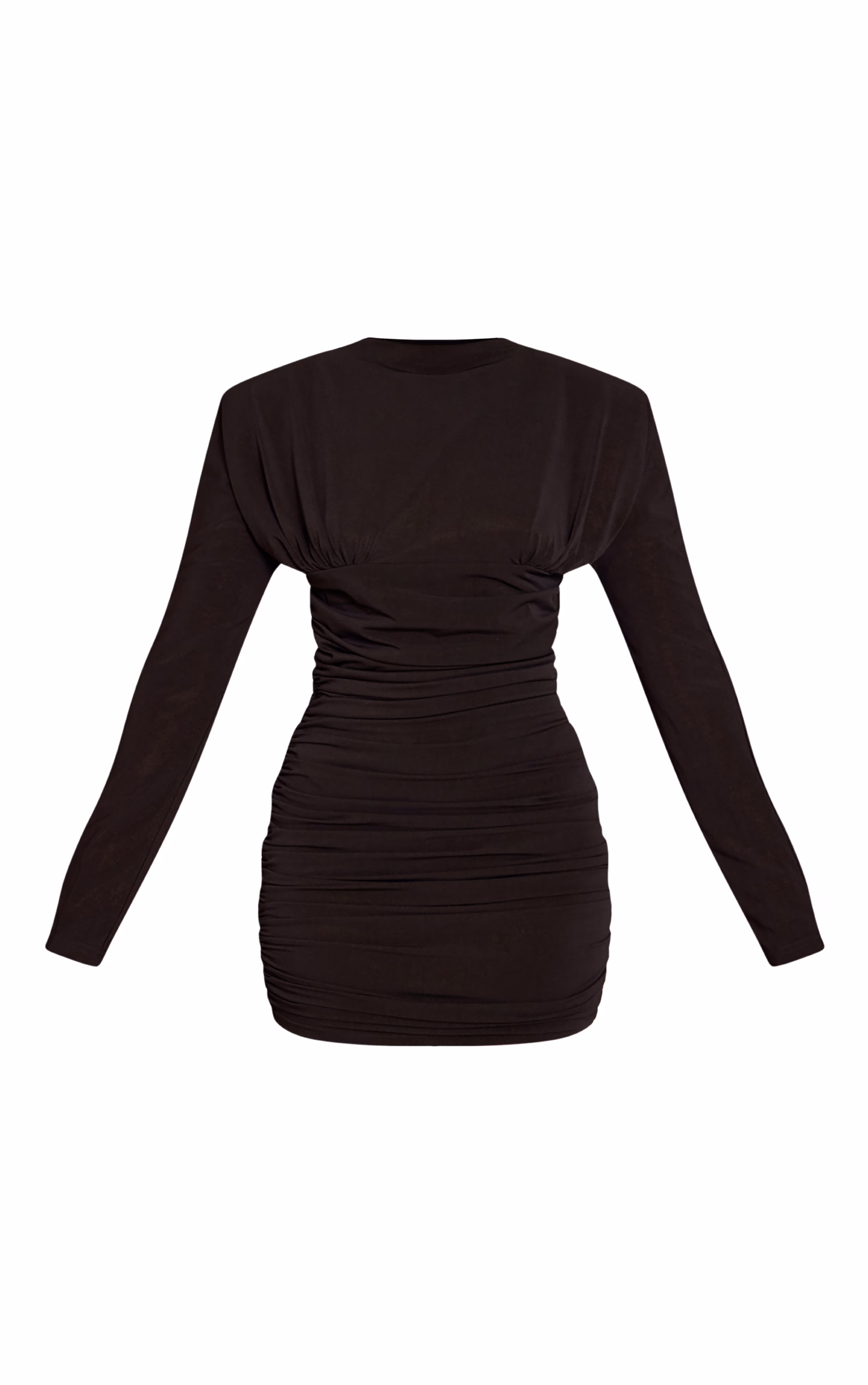 Black Ruched Long Sleeve Bodycon Dress