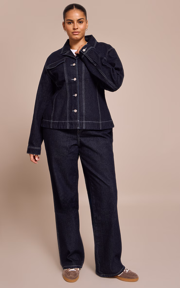 Plus Raw Indigo Cinched Waist Denim Blazer
