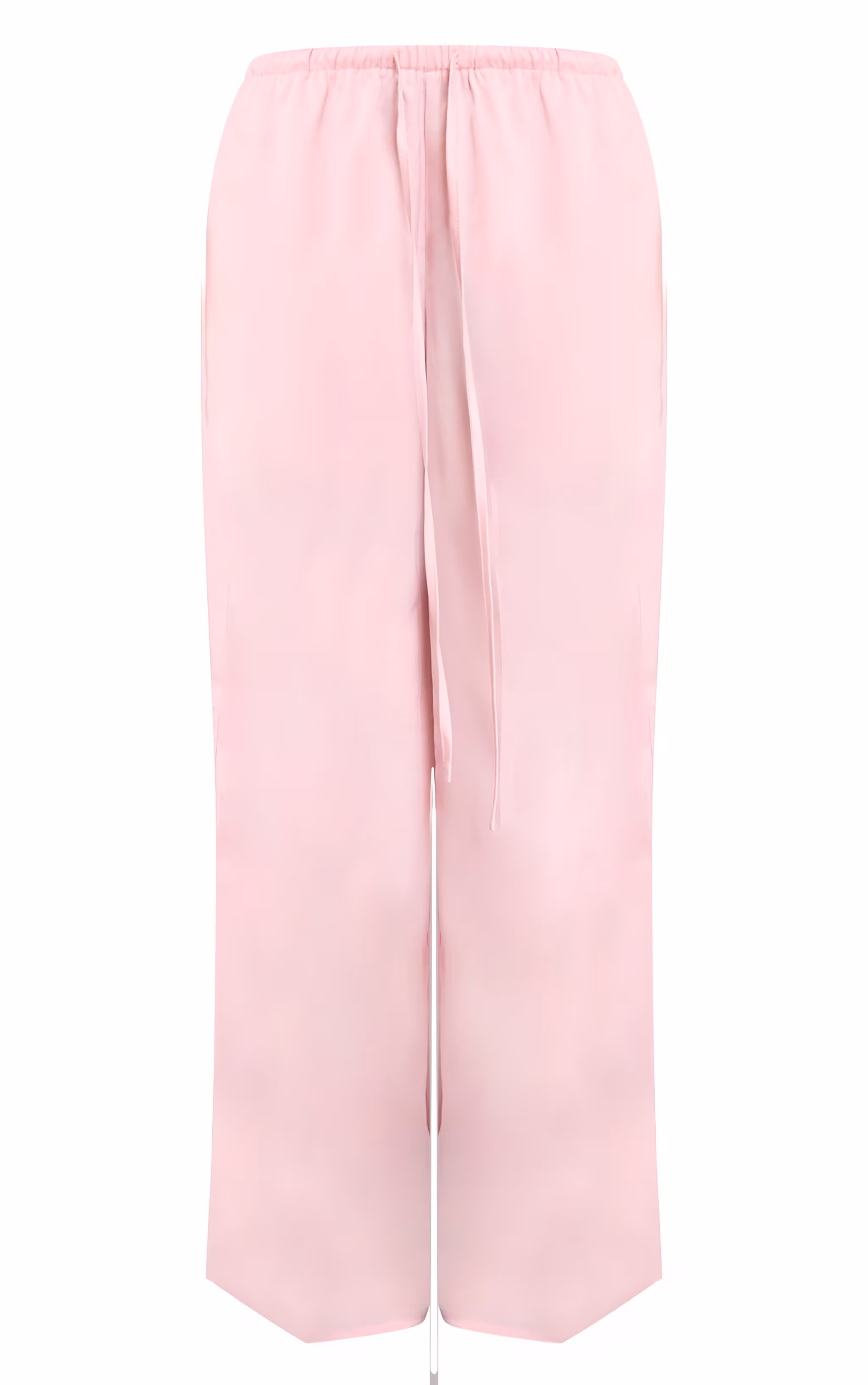 Baby Pink Satin Low Rise Wide Leg Tie Waist Pants