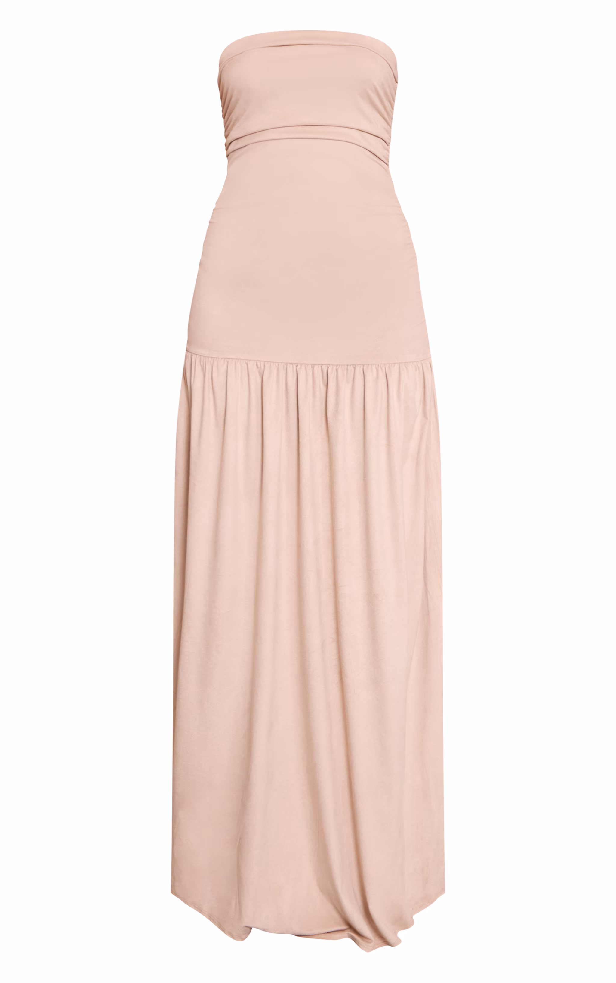Taupe Faux Suede Bandeau Dropped Waist Maxi Dress
