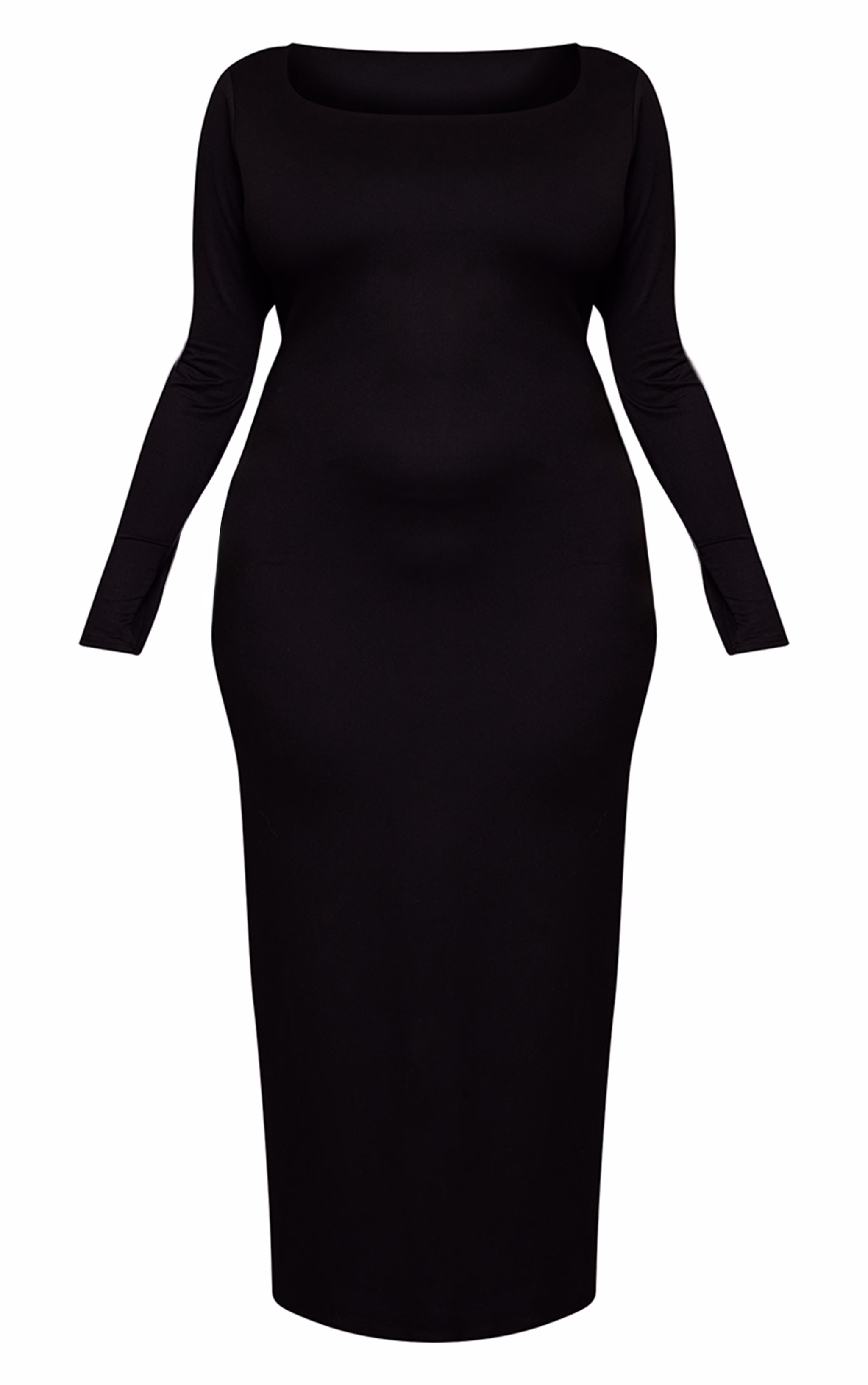 Plus Square Neck Long Sleeve Midi Dress