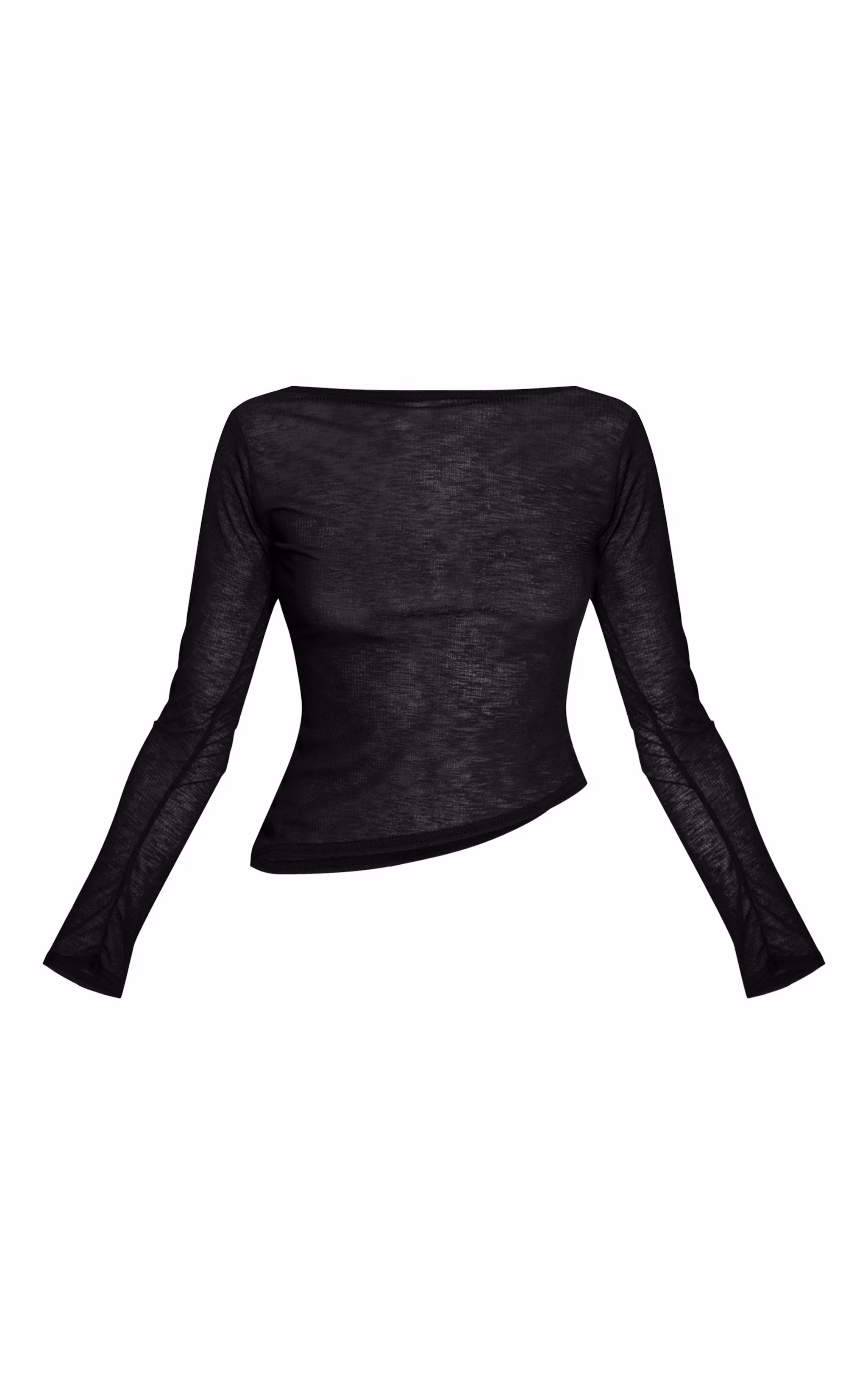 Black Onion Skin Rib Boat Neck Flare Sleeve Top