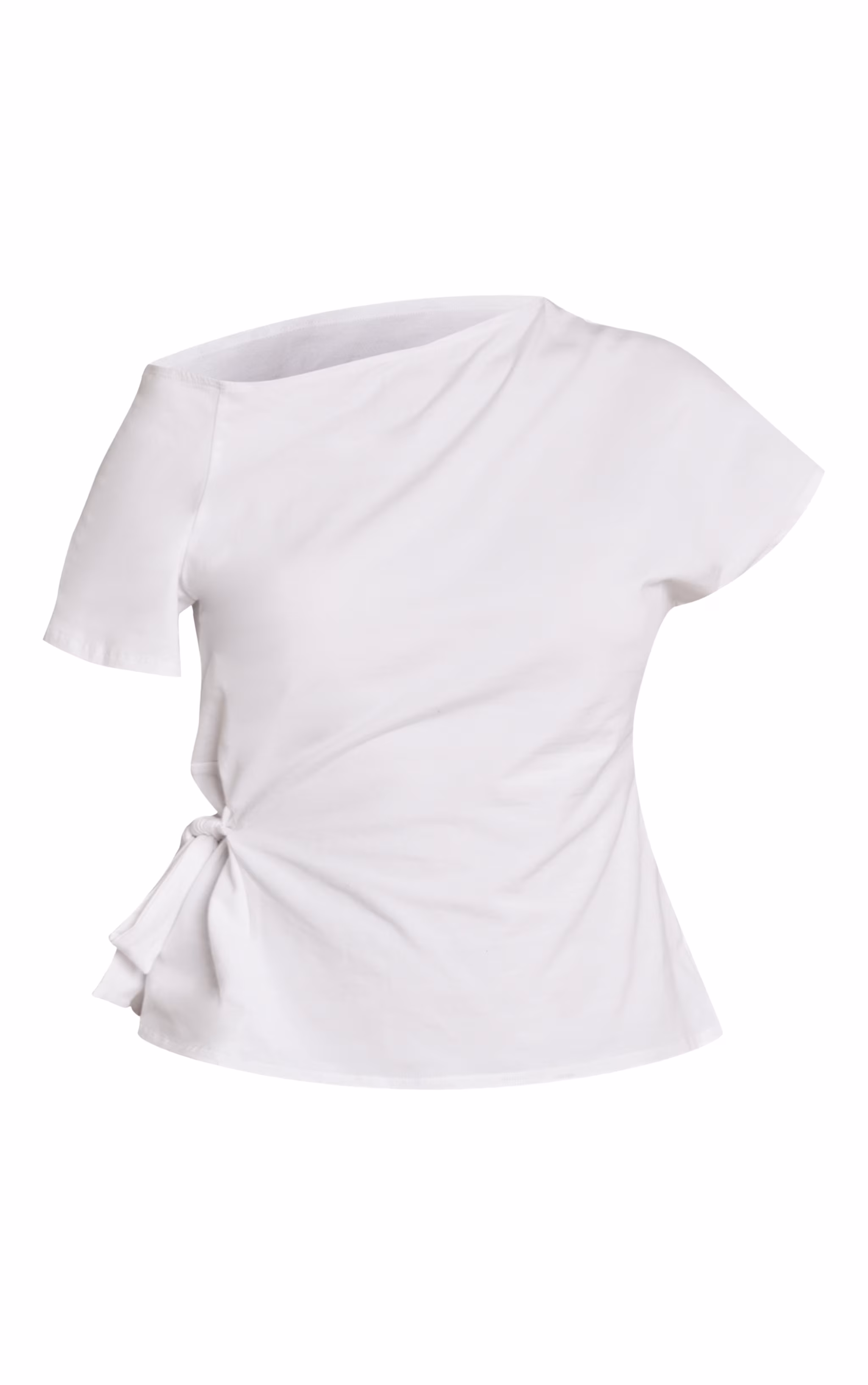 White Cotton Tie Waist Detail T Shirt