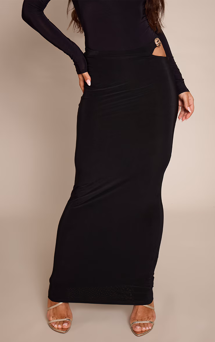 Black Slinky Cut Out Trim Detail Maxi Skirt