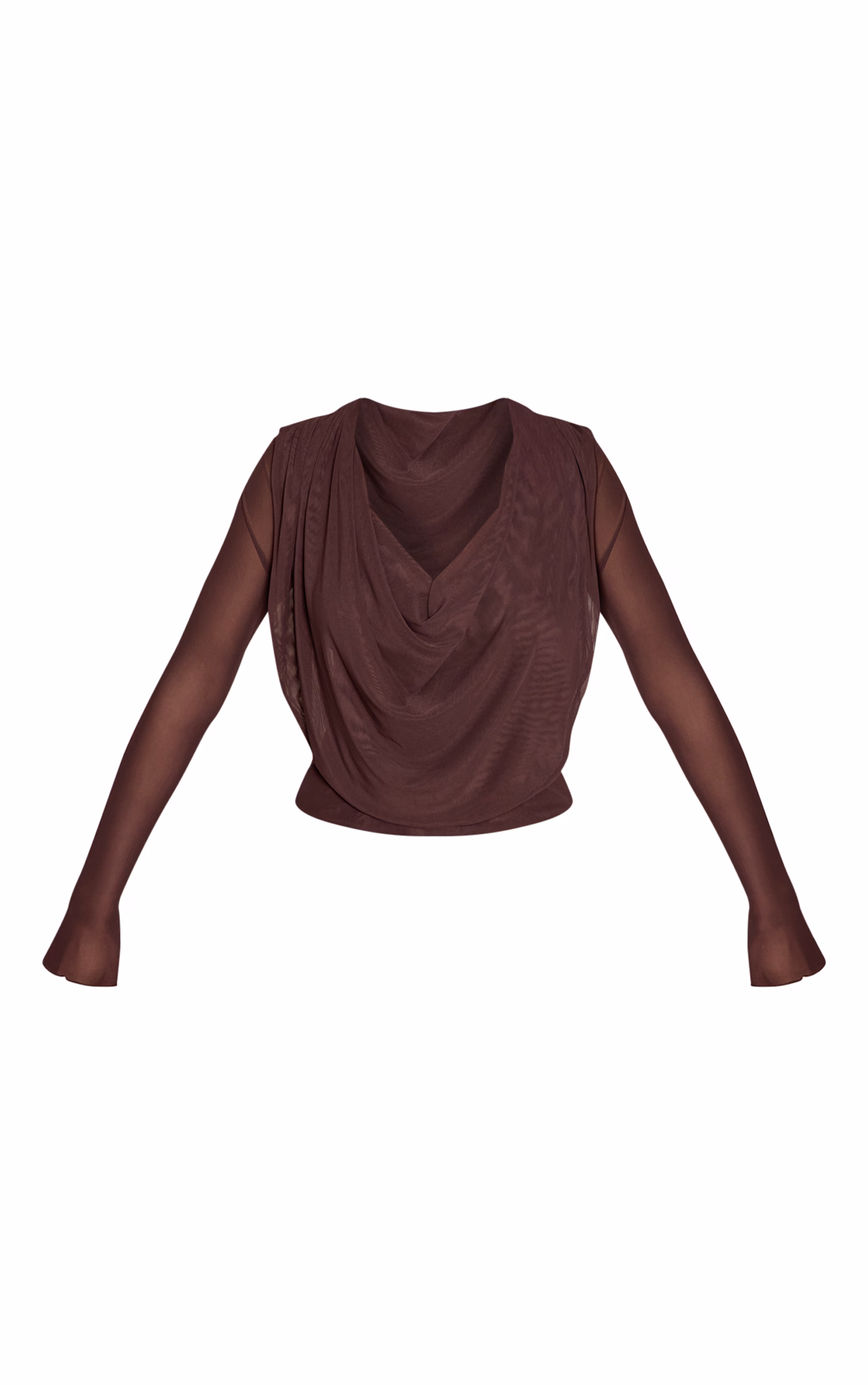 Chocolate Mesh Cowl Long Sleeve Top