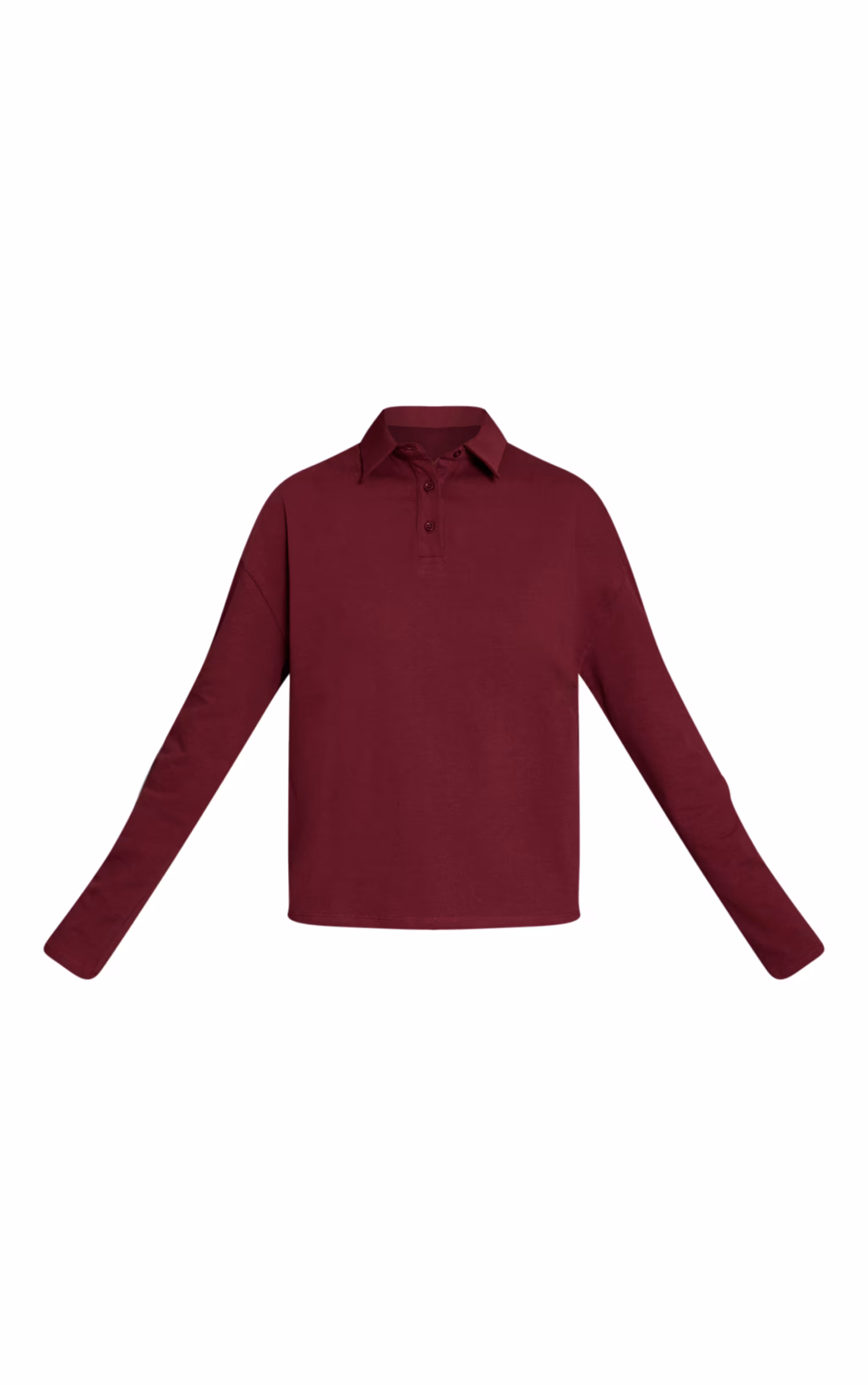 Plum Cotton Polo Collar Long Sleeve Top