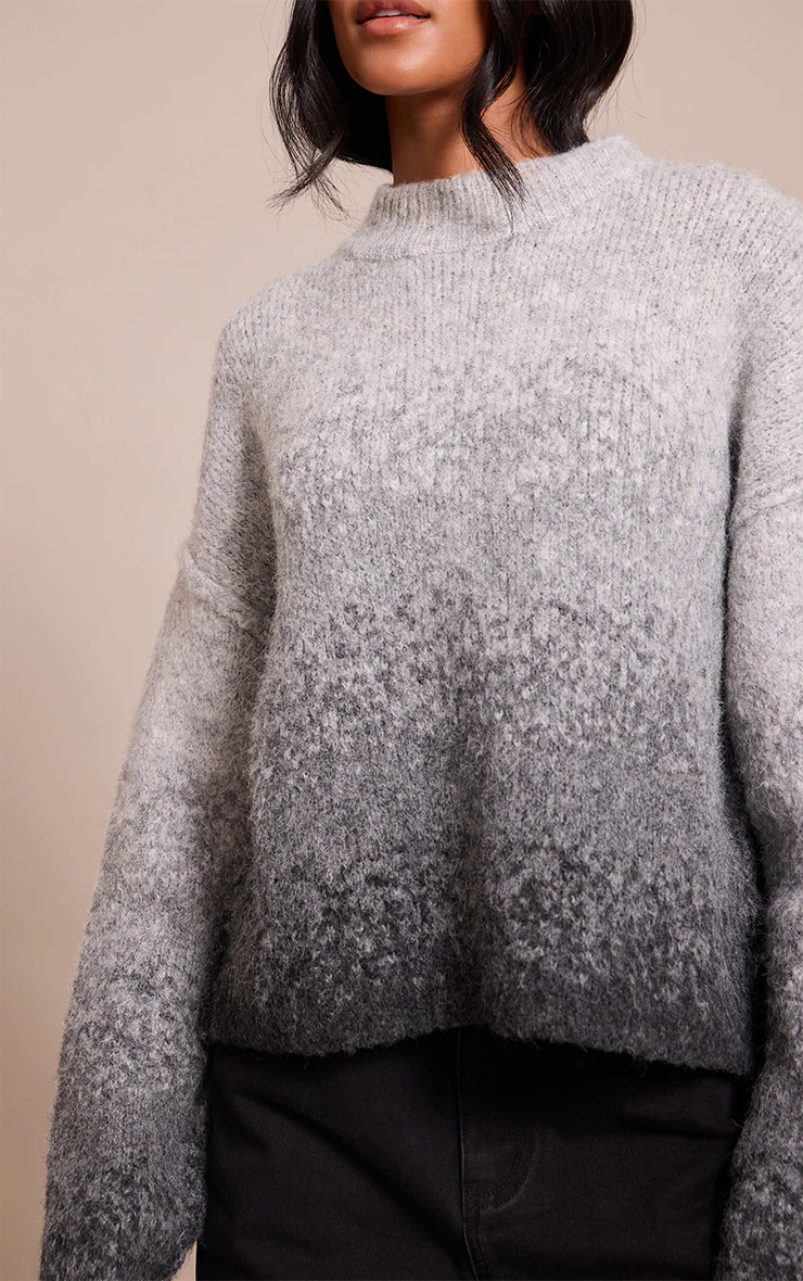 Tall Grey Ombre Crew Neck Knitted Sweater