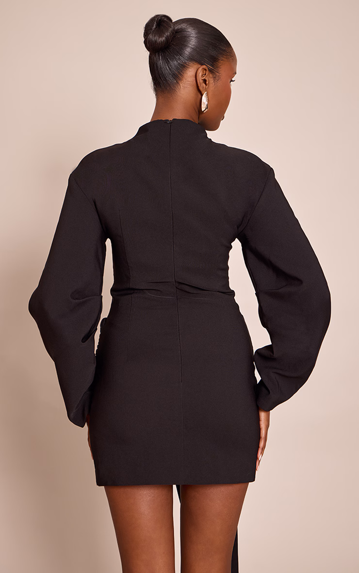 Black Cacoon Sleeve Trim Detail Mini Dress