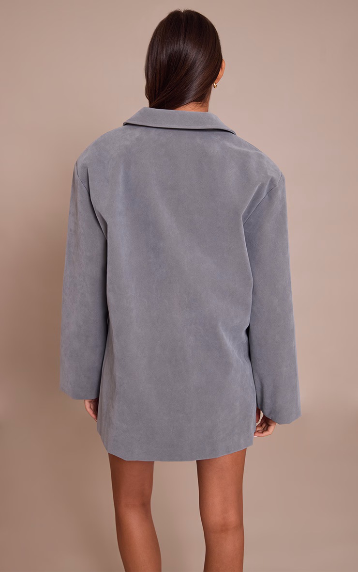 Powder Blue Faux Suede Structured Blazer Dress