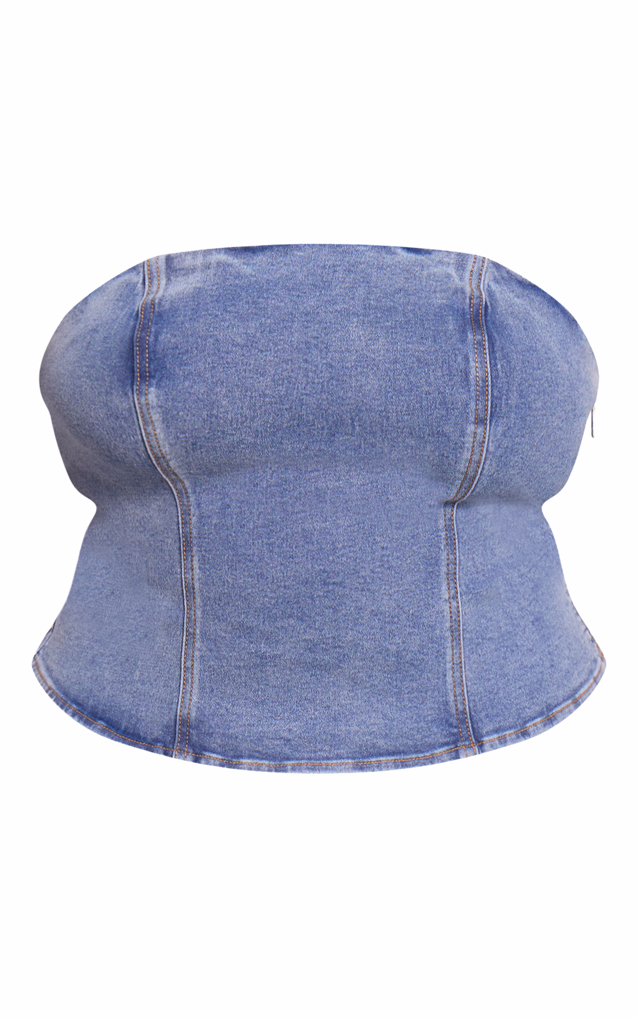 Plus Mid Blue Wash Adjustable Elasticated Bandeau Corset Top