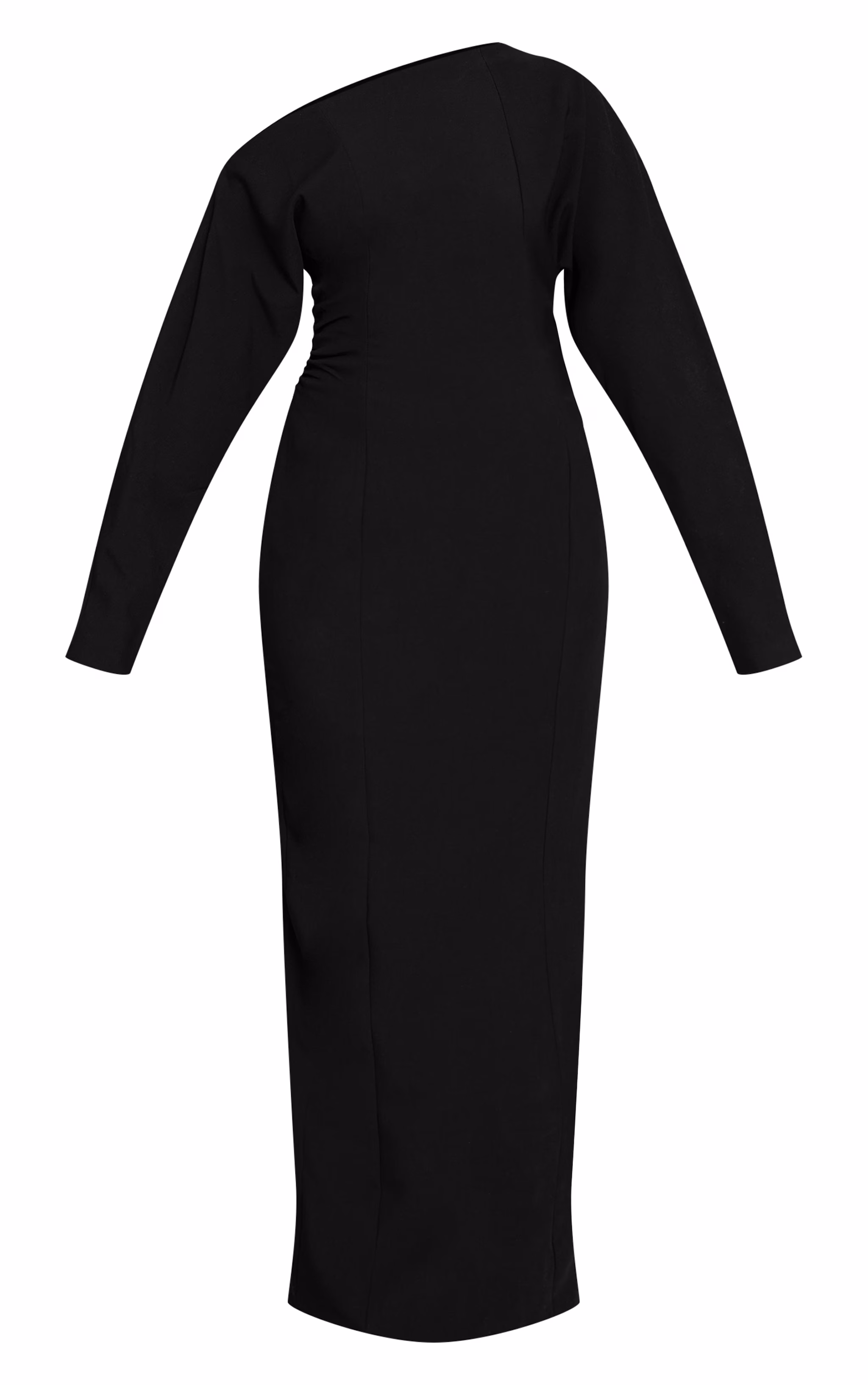 PLT Label Black Asymmetric Batwing Sleeved Cinched Waist Maxi Dress