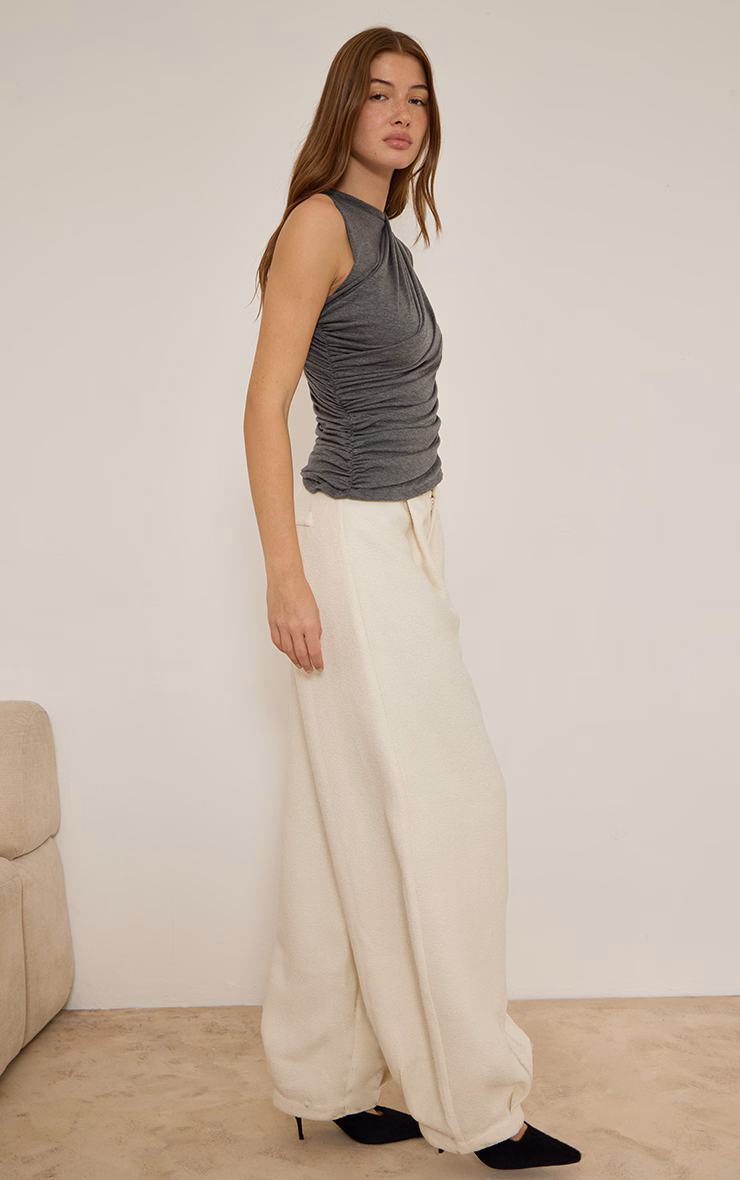 Cream Boucle Textured Balloon Pants