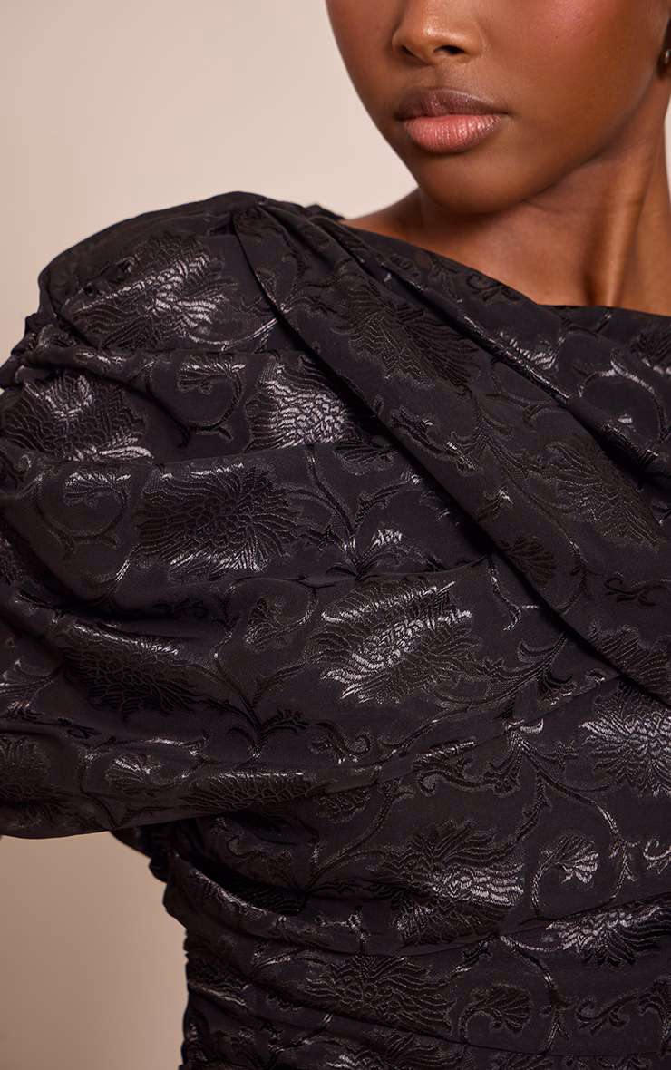 Black Floral Satin Drape Top