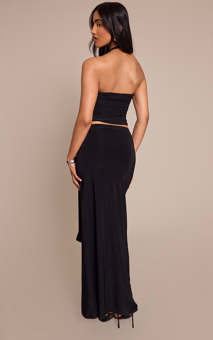 Black Slinky Trim Detail Maxi Skirt