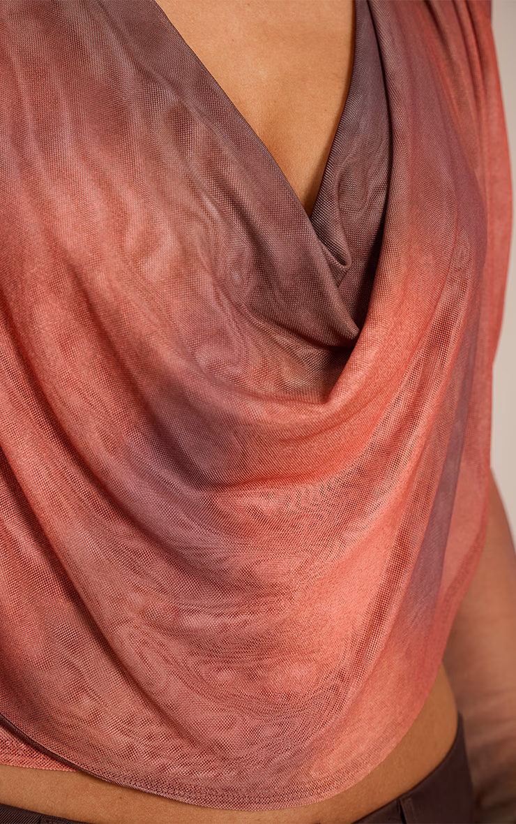 Multi Printed Cowl Long Sleeve Top