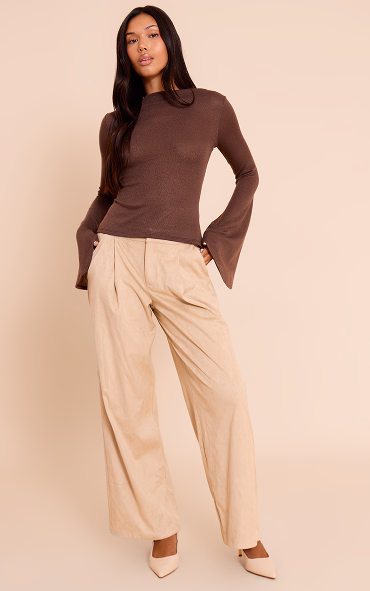Chocolate Textured Extreme Flute Sleeve Long Top