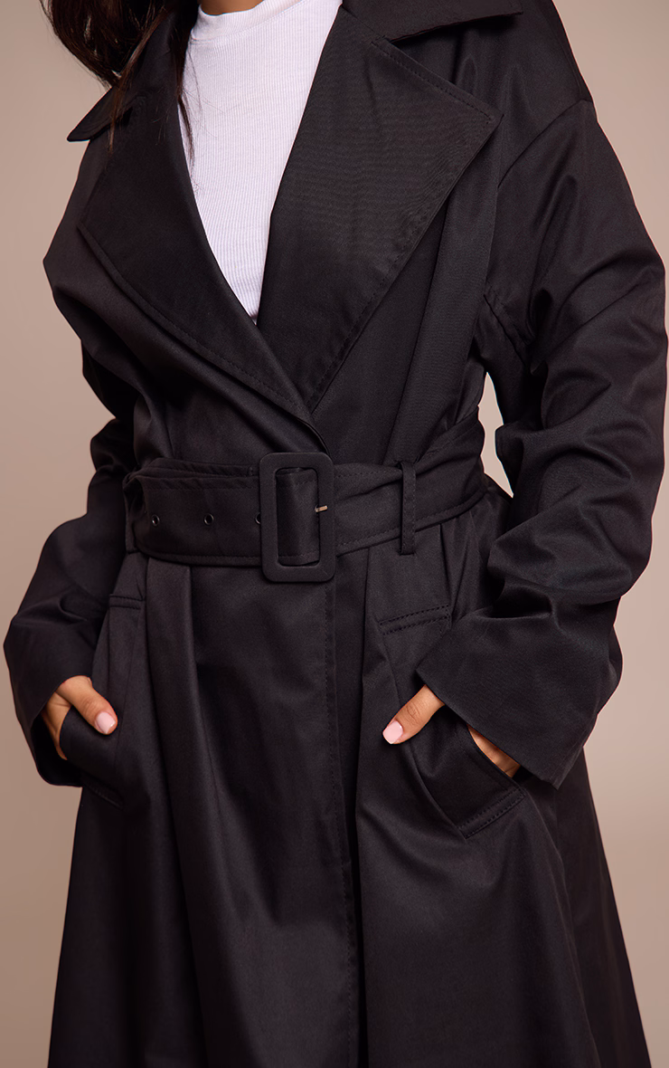 Petite Black Tie Waist Trench Coat