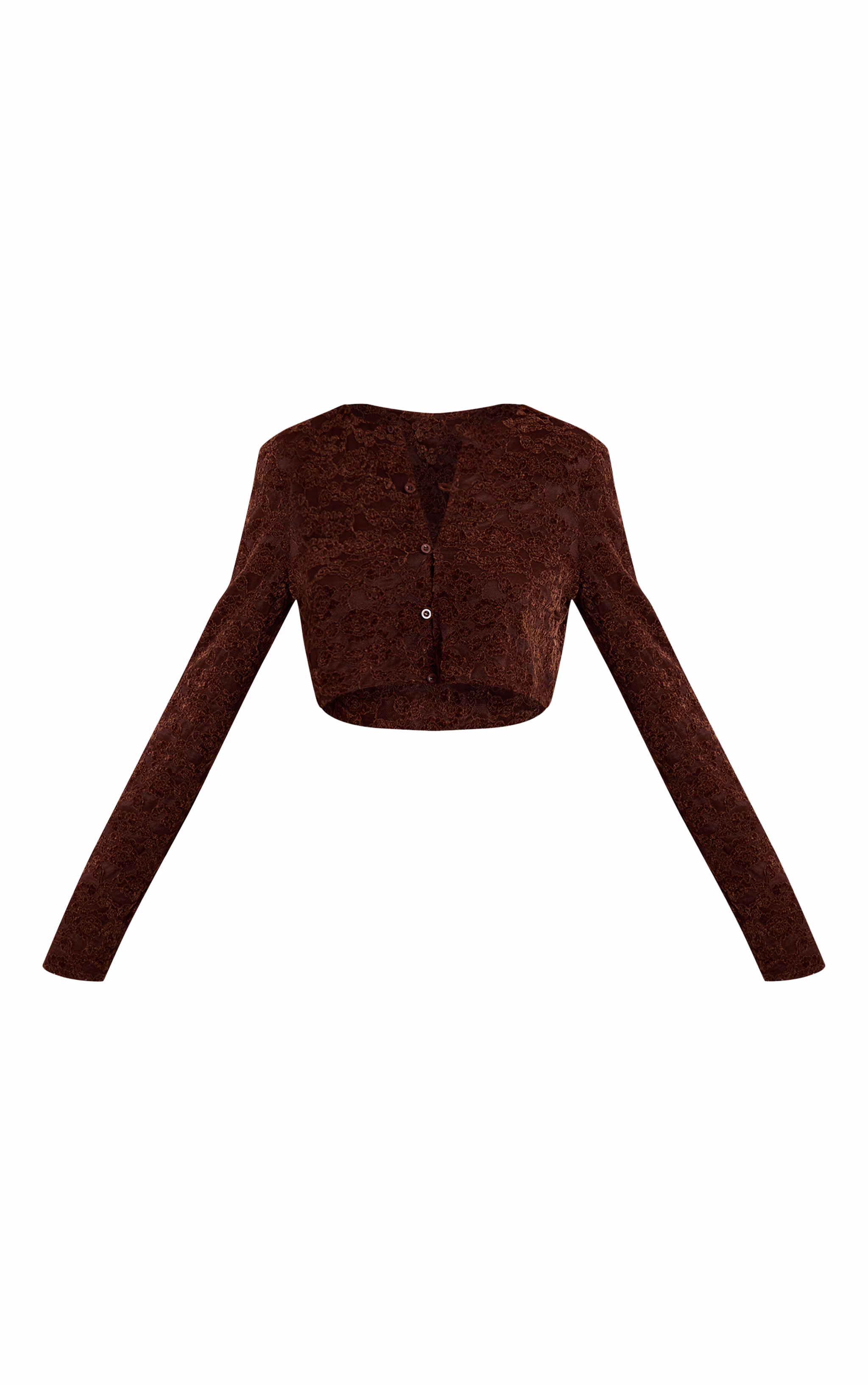 Dark Brown Lace Button Up Long Sleeve Crop Top